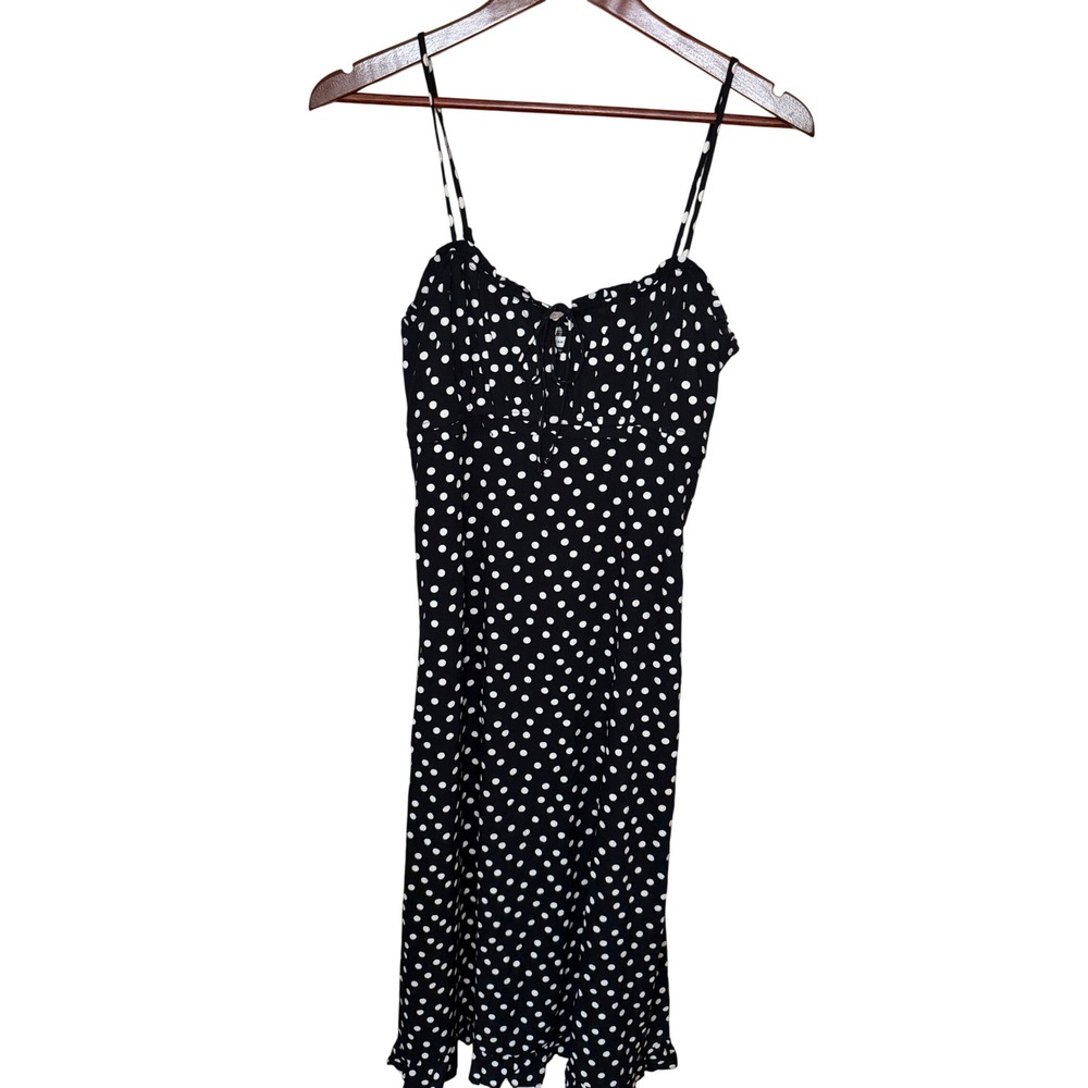 American Eagle Polka Dot Ruffle Hem Dress Black White Small Smocked Back